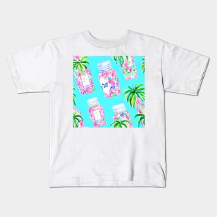 Flying chinoiserie jars on turquoise Kids T-Shirt